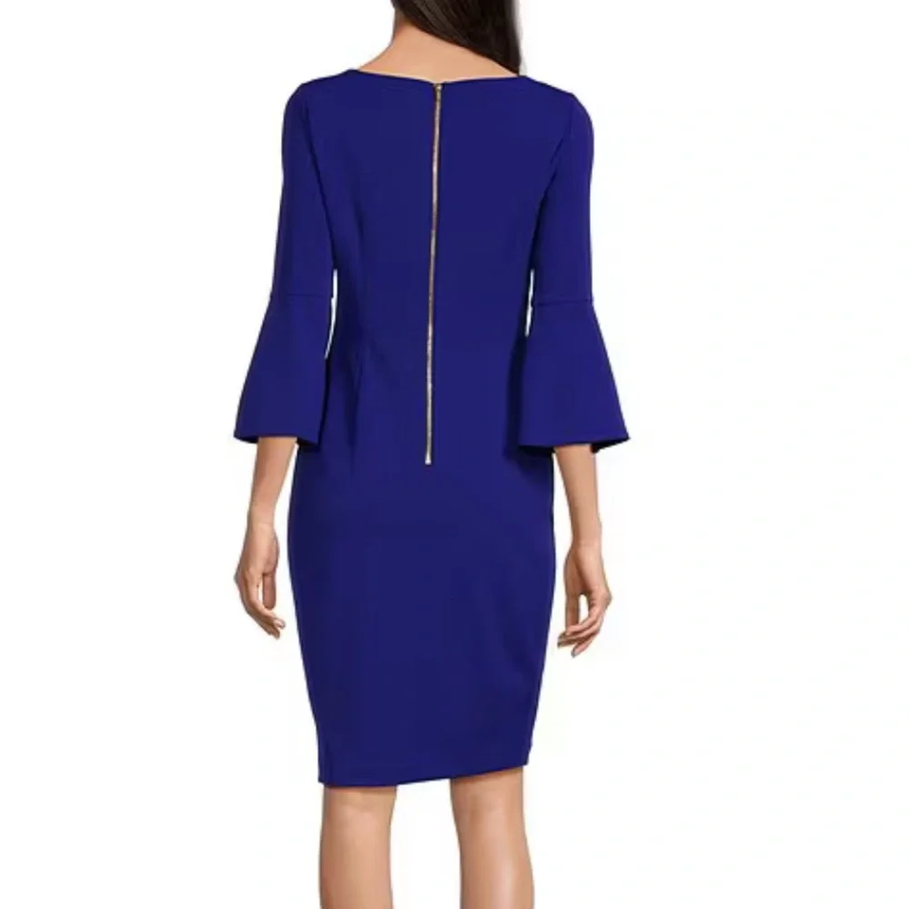 NWT Calvin Klein 3/4 Bell Sleeve Boat Neck Sheath Dress - Picture 2 of 6